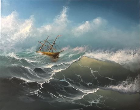 A Ship in a stormy sea, oil on canvas- by the artist Dmitry Zheltov