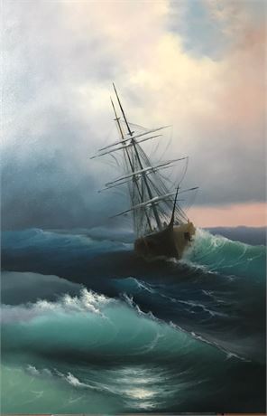 Ship on a rough sea, oil on canvas- by the artist Dmitry Zheltov